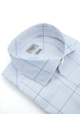 Camicia Cotone Chambray a Quadri Azzurro e Blu - Vista Frontale - Camicia Cotone Italiano - Gest Camiceria Online — Camicia Gest