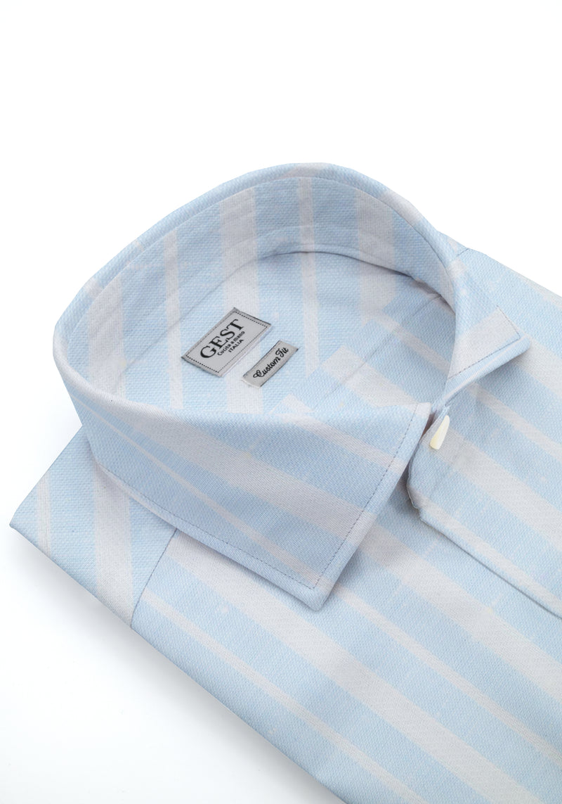 Camicia Cotone Chambray Doppia Riga Azzurro e Blu - Vista Frontale - Camicia Cotone Italiano - Gest Camiceria Online — Camicia Gest