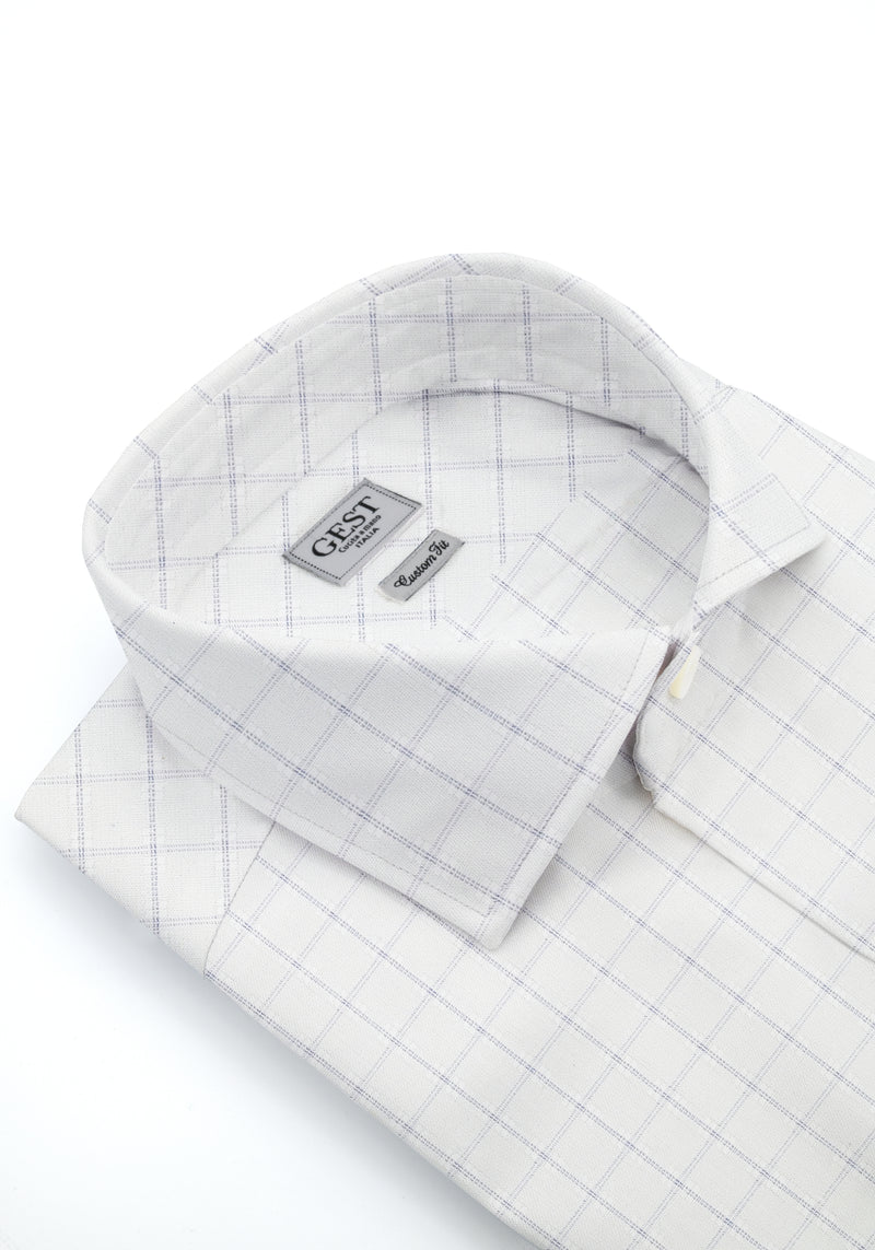 Camicia Opera Cotone Bouclé 2 Righe a Quadri Azzurro e Blu - Vista Frontale - Camicia Cotone Italiano - Gest Camiceria Online — Camicia Gest