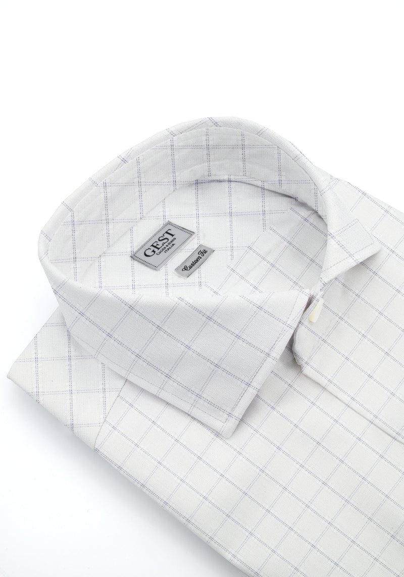 Camicia Business Opera Cotone Bouclé 2 Righe a Quadri Azzurro e Blu - Vista Frontale - Camicia Cotone Italiano - Gest Cami... — Camicia Gest