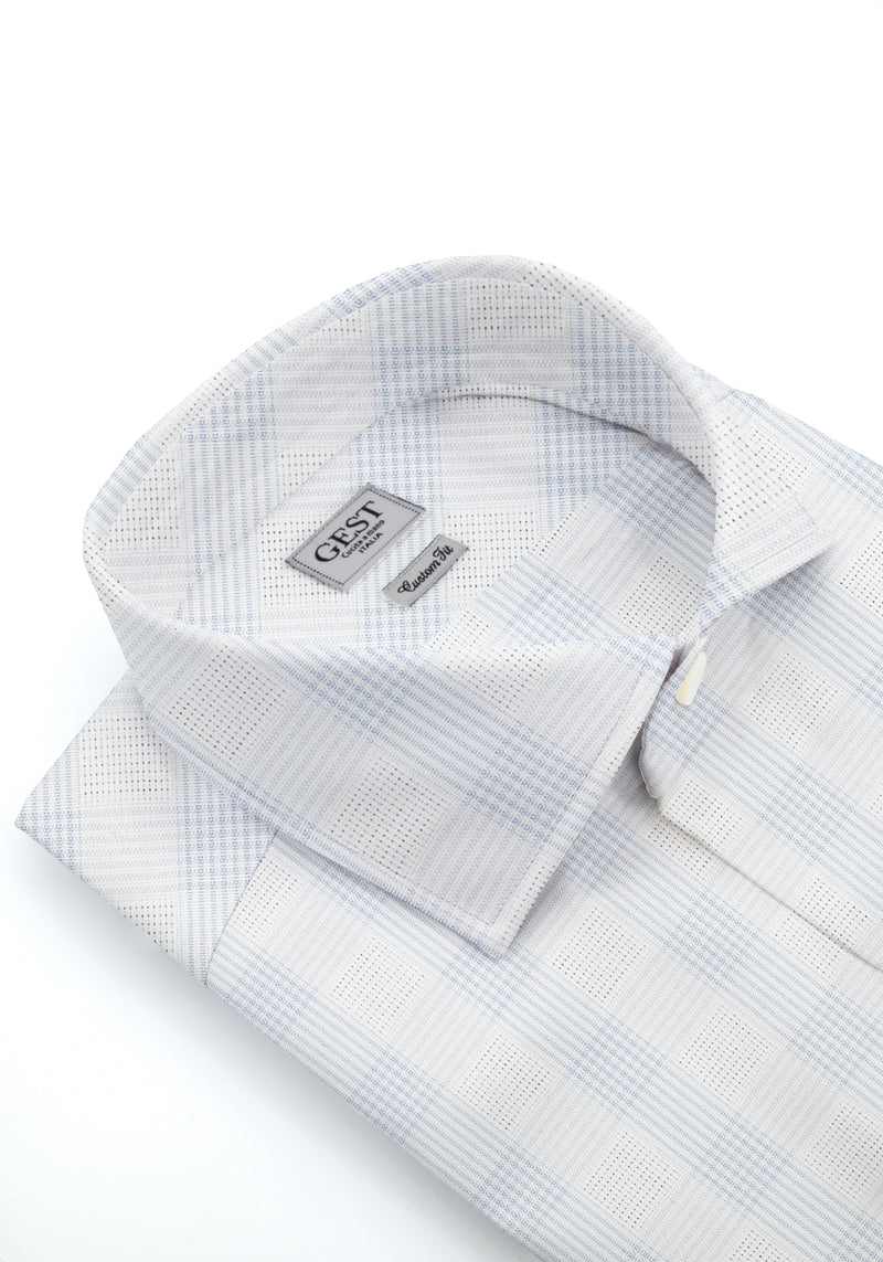Camicia Duke Cotone Bouclé a Quadri Azzurro e Blu - Vista Frontale - Camicia Cotone Italiano - Gest Camiceria Online — Camicia Gest