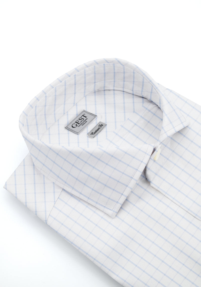 Camicia Popeline 100 Cotone a Quadri Azzurro Chiaro - Vista Frontale - Camicia Cotone Italiano - Gest Camiceria Online — Camicia Gest