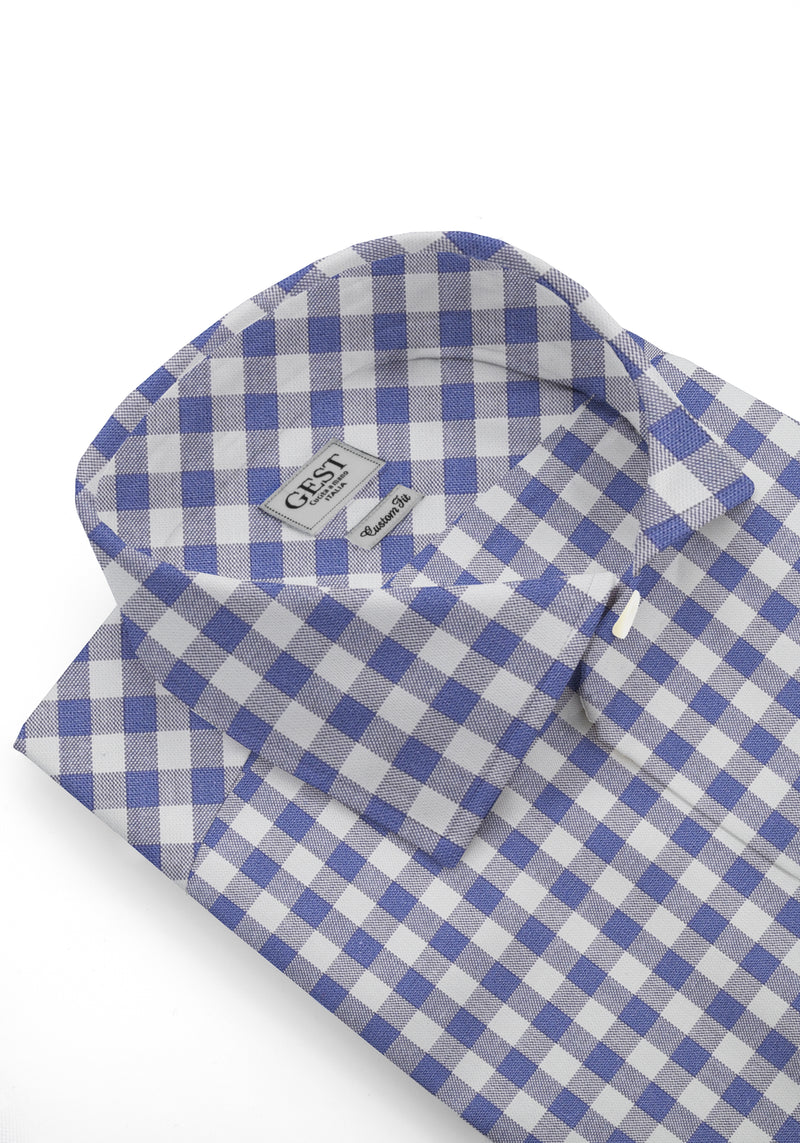 Camicia Cotone Zephir a Quadri Blu Notte - Vista Frontale - Camicia Cotone Italiano - Gest Camiceria Online — Camicia Gest