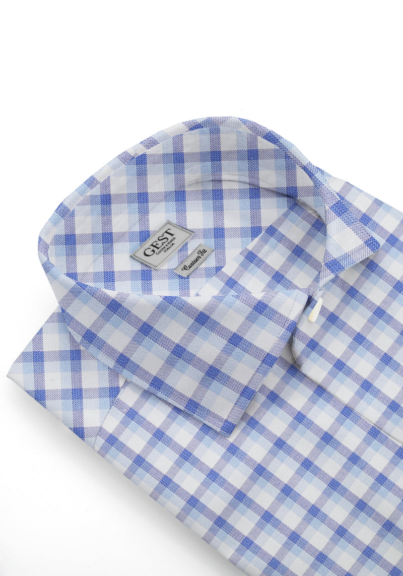 Camicia Cotone Zephir a Quadretti Azzurro Blu - Vista Frontale - Camicia Cotone Italiano - Gest Camiceria Online — Camicia Gest