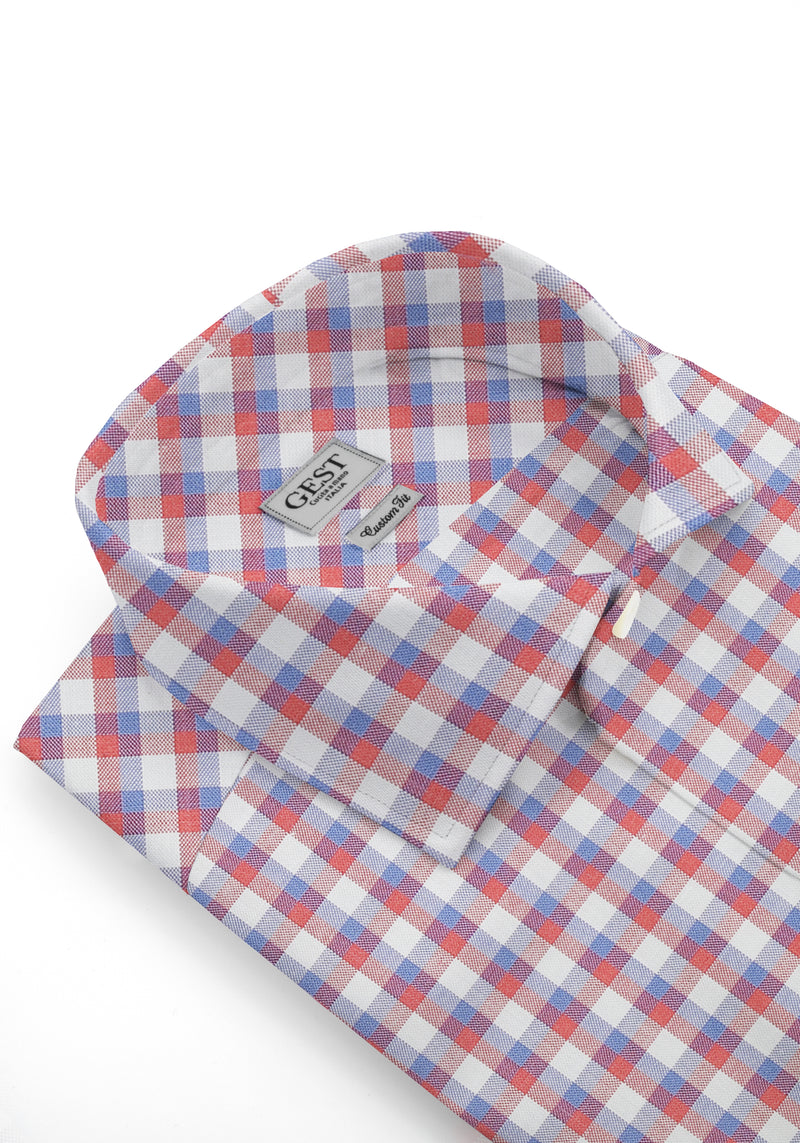 Camicia Cotone Zephir a Quadri Azzurro Rosso - Vista Frontale - Camicia Cotone Italiano - Gest Camiceria Online — Camicia Gest