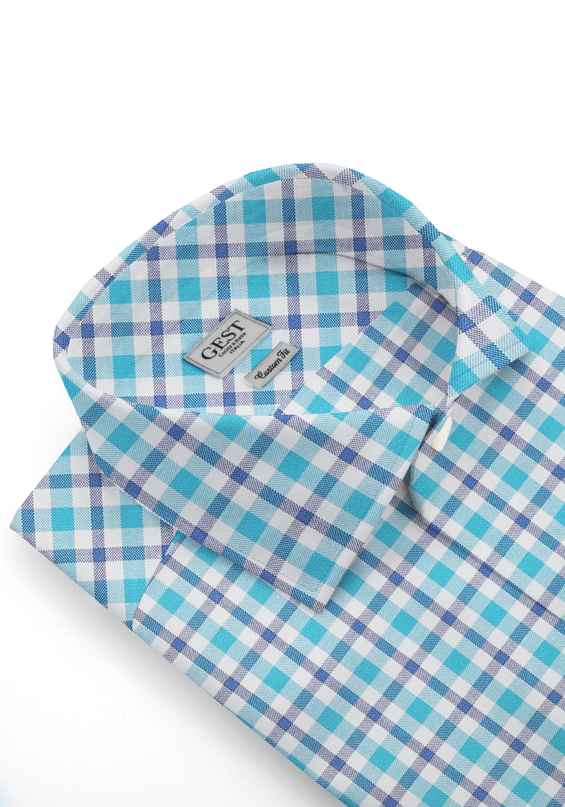 Camicia Cotone Zephir a Quadri Azzurro Blu - Vista Frontale - Camicia Cotone Italiano - Gest Camiceria Online — Camicia Gest