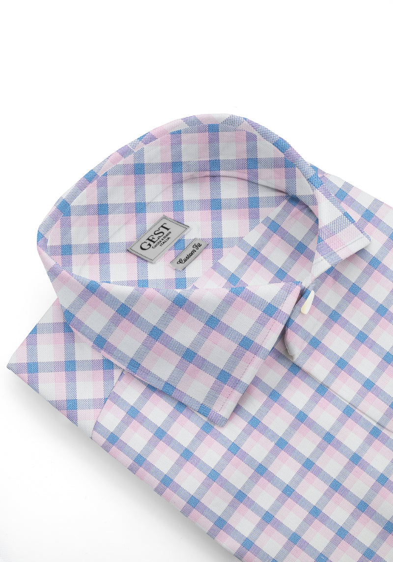 Camicia Cotone Zephir a Quadretti Azzurro Rosa - Vista Frontale - Camicia Cotone Italiano - Gest Camiceria Online — Camicia Gest
