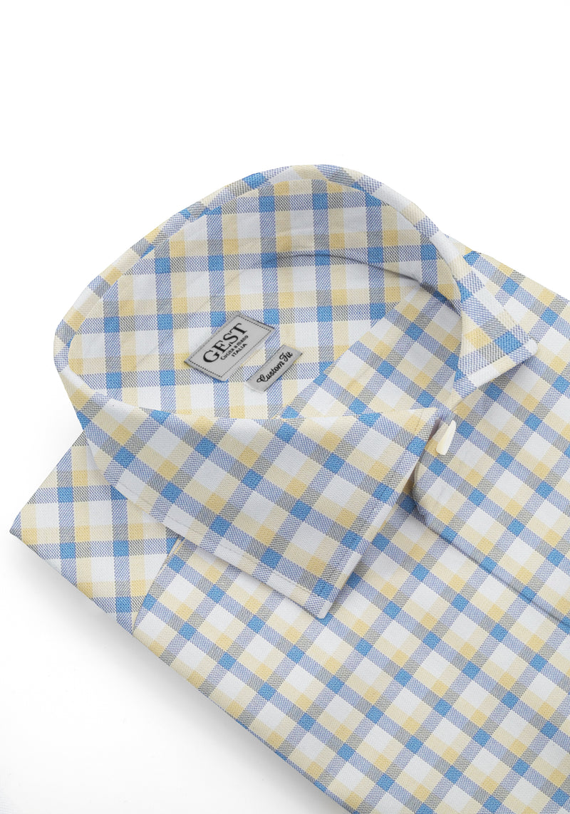 Camicia Cotone Zephir a Quadretti Azzurro Giallo - Vista Frontale - Camicia Cotone Italiano - Gest Camiceria Online — Camicia Gest