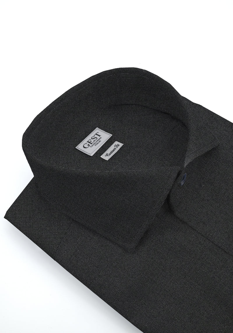 Camicia Business Gaia Stretch Popeline Nera - Vista Frontale - Camicia Cotone Italiano - Gest Camiceria Online — Camicia Gest