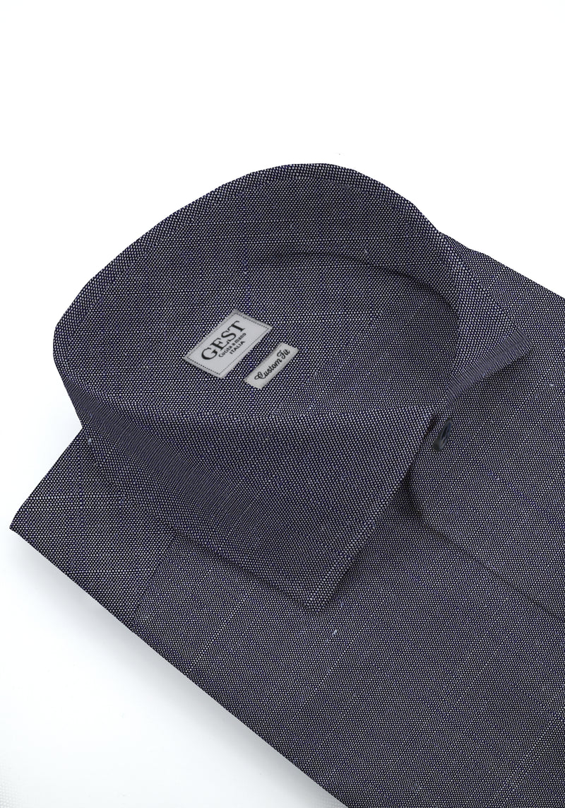 Camicia Cotone Chambray Super Blu di Prussia - Vista Frontale - Camicia Cotone Italiano - Gest Camiceria Online — Camicia Gest