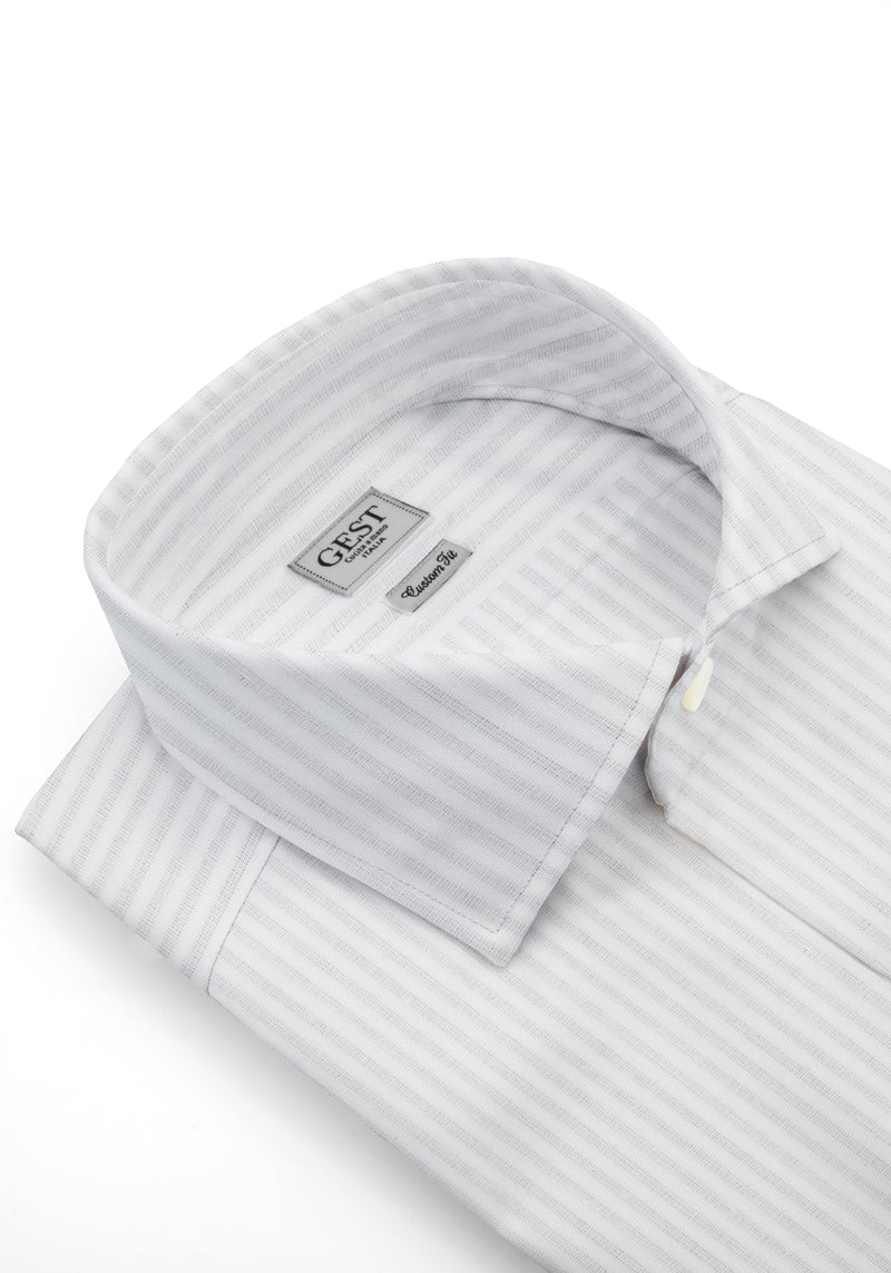 Camicia Air 100 Cotone Popeline Bianca a Righe Beige - Vista Frontale - Camicia Cotone Italiano - Gest Camiceria Online — Camicia Gest