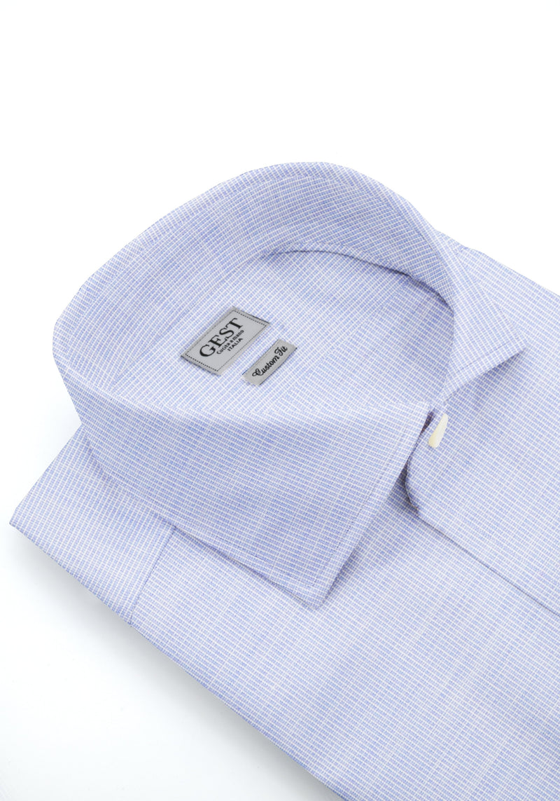 Camicia Business Popeline 120 Azzurra Con Righe Bianche - Vista Frontale - Camicia Cotone Italiano - Gest Camiceria Online — Camicia Gest