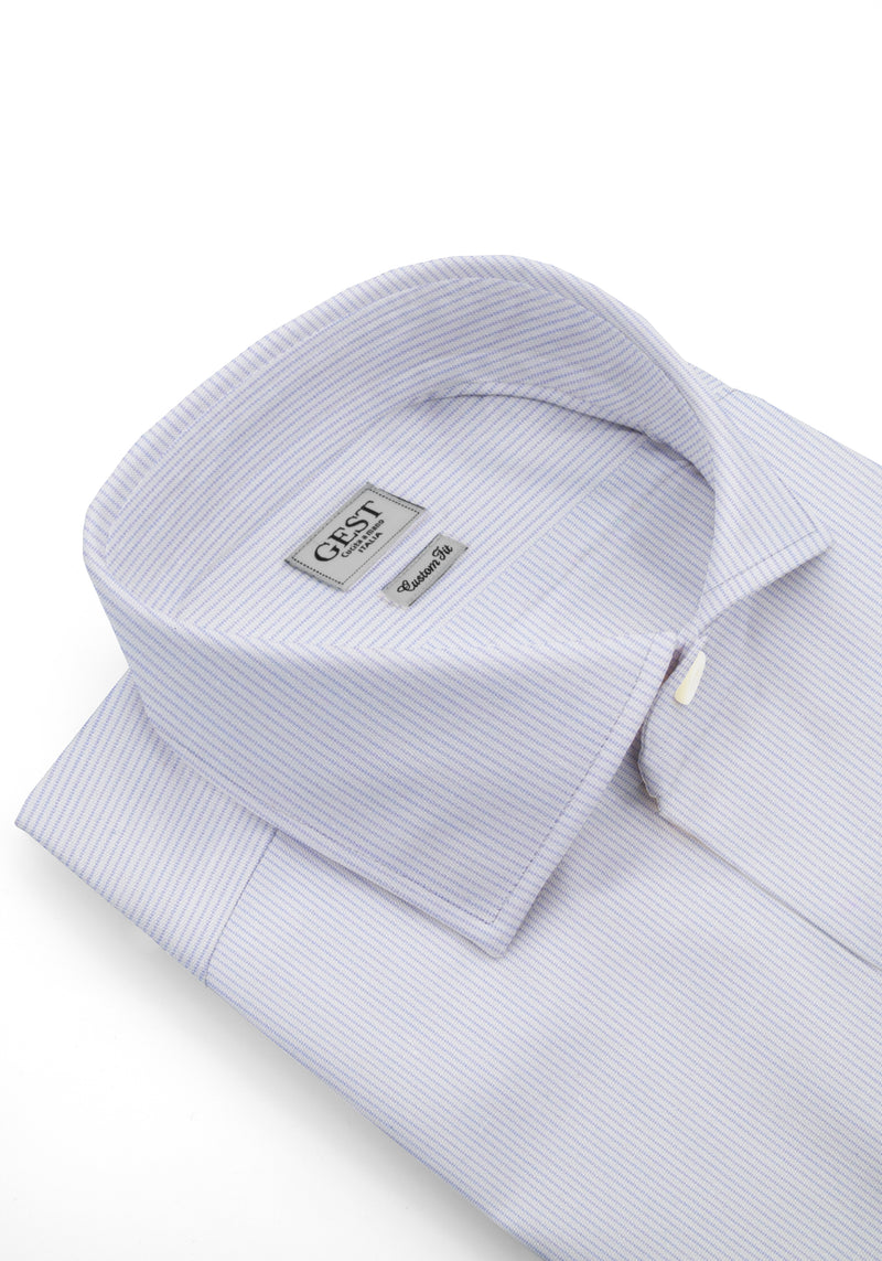 Camicia Popeline 120 Azzurra con Righe Bianche - Vista Frontale - Camicia Cotone Italiano - Gest Camiceria Online — Camicia Gest