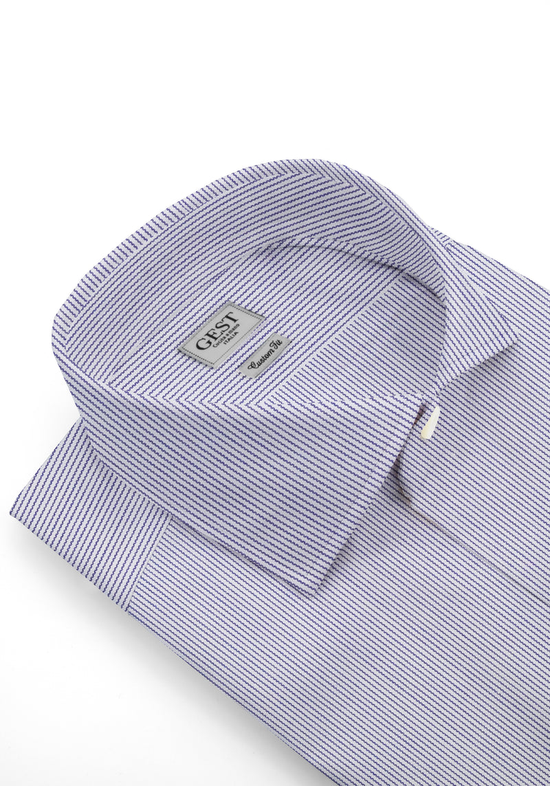 Camicia Popeline 120 Azzurra Con Righe Ondulate - Vista Frontale - Camicia Cotone Italiano - Gest Camiceria Online — Camicia Gest