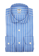 Camicia Needle Popeline Azzurra Con Righe Bianche - Vista Completa - Camicie di Cotone Italiano - Gest — Camicia Gest