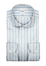 Camicia Cotone Chambray Super a Righe Azzurro e Blu - Vista Completa - Camicie di Cotone Italiano - Gest — Camicia Gest